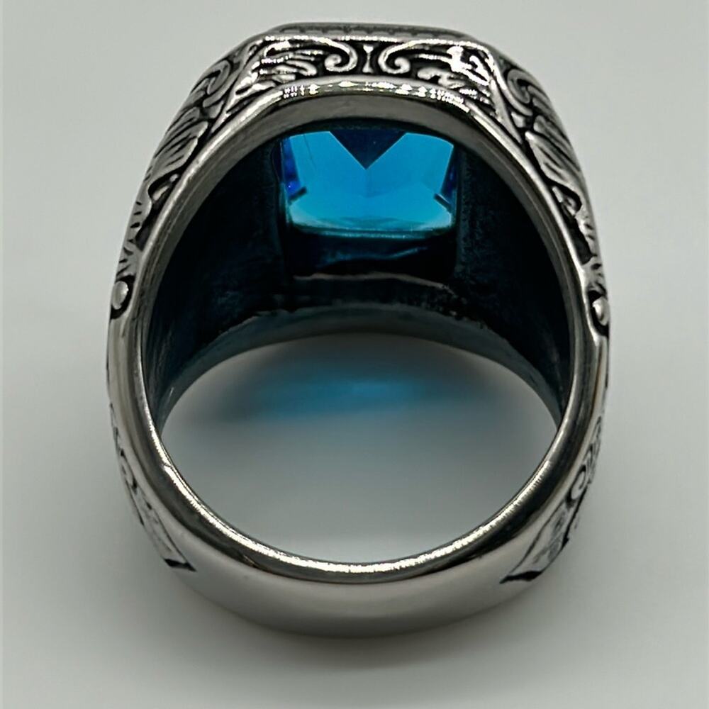 Royal Blue Cubic Zirconia Handmade Men's Ring Size 12 NWT - Picture 5 of 8